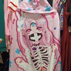 Pink Anime Graphic Hooded Blanket